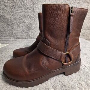 Alegria Boots Brown Leather Harness Moto Mid Calf Women EU 38 7-7.5 Excellent